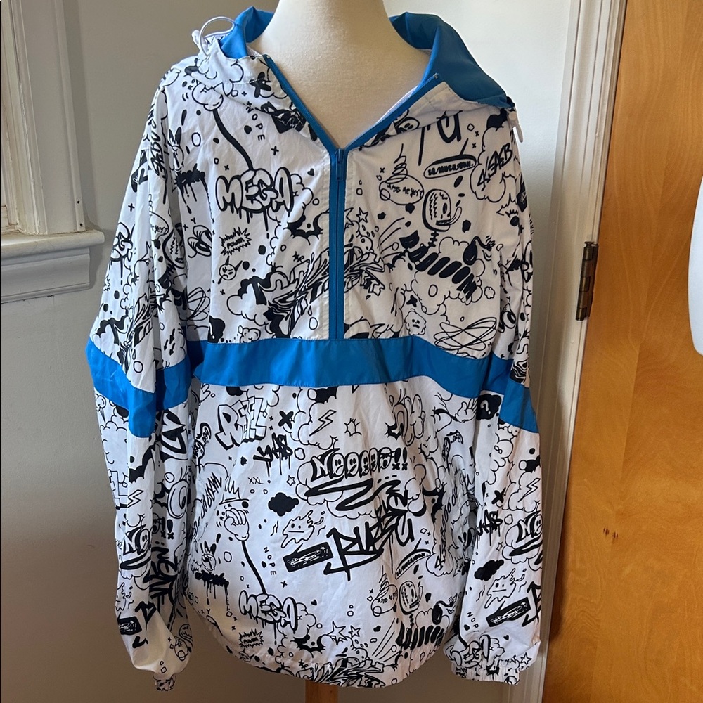 Screenshot Graphic Windbreaker in White, black and Blue